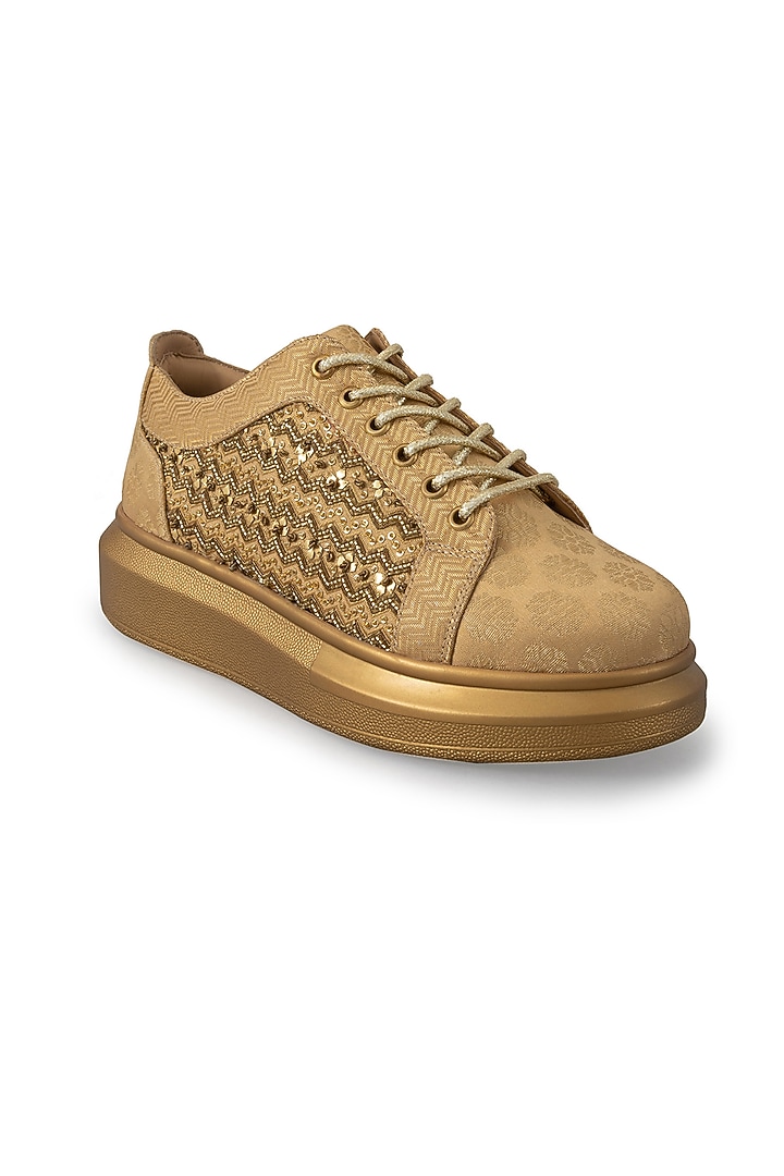 Gold Organza & Dutch Satin Embroidered Shoes by Anaar at Pernia's Pop Up Shop