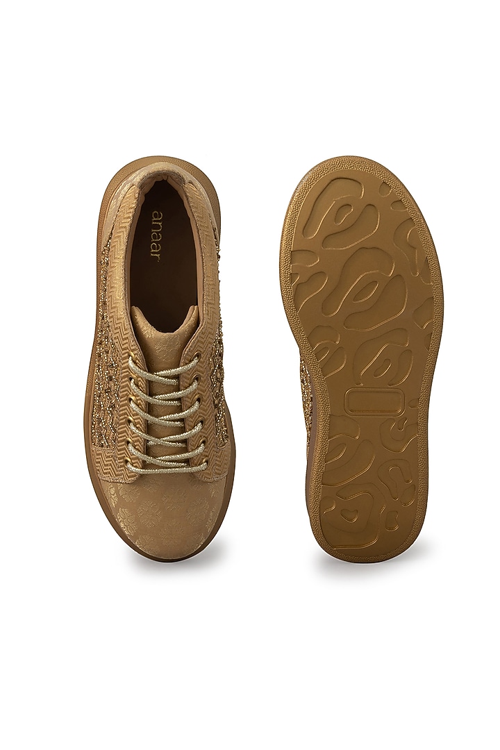 Gold Organza & Dutch Satin Embroidered Shoes by Anaar at Pernia's Pop Up Shop