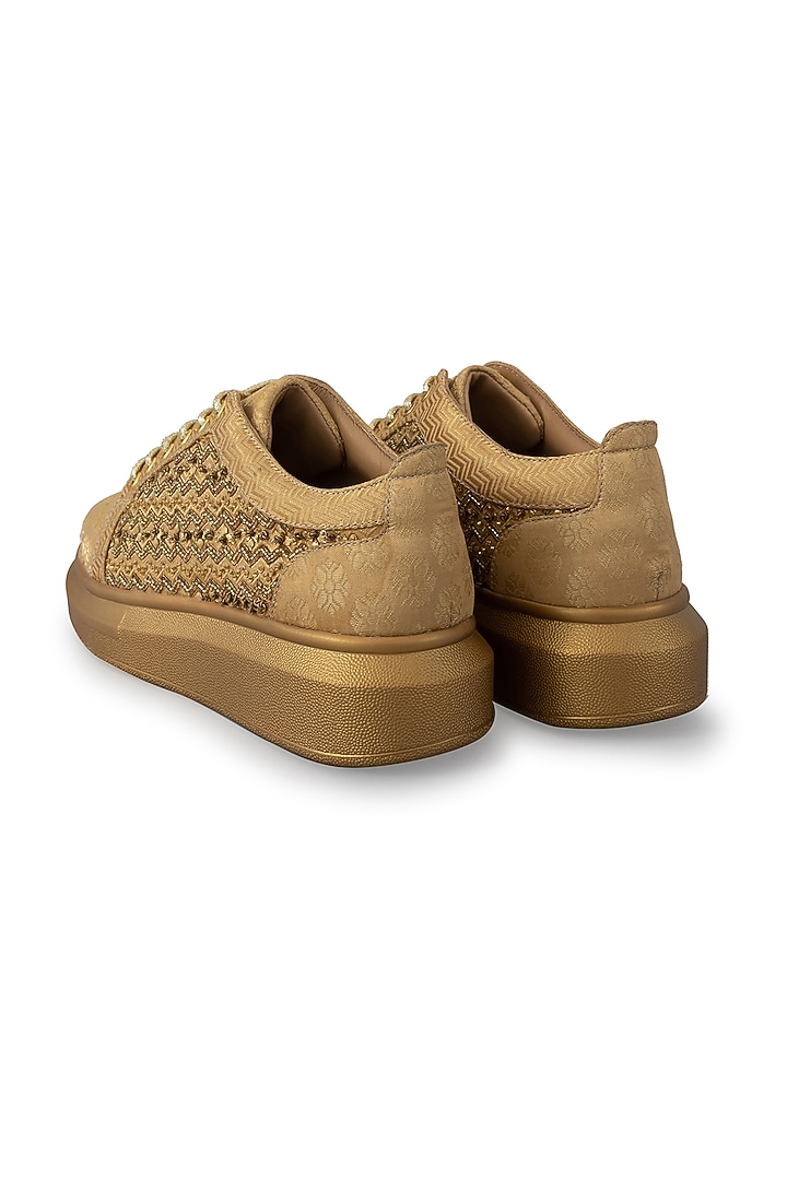 Gold Organza & Dutch Satin Embroidered Shoes by Anaar at Pernia's Pop Up Shop