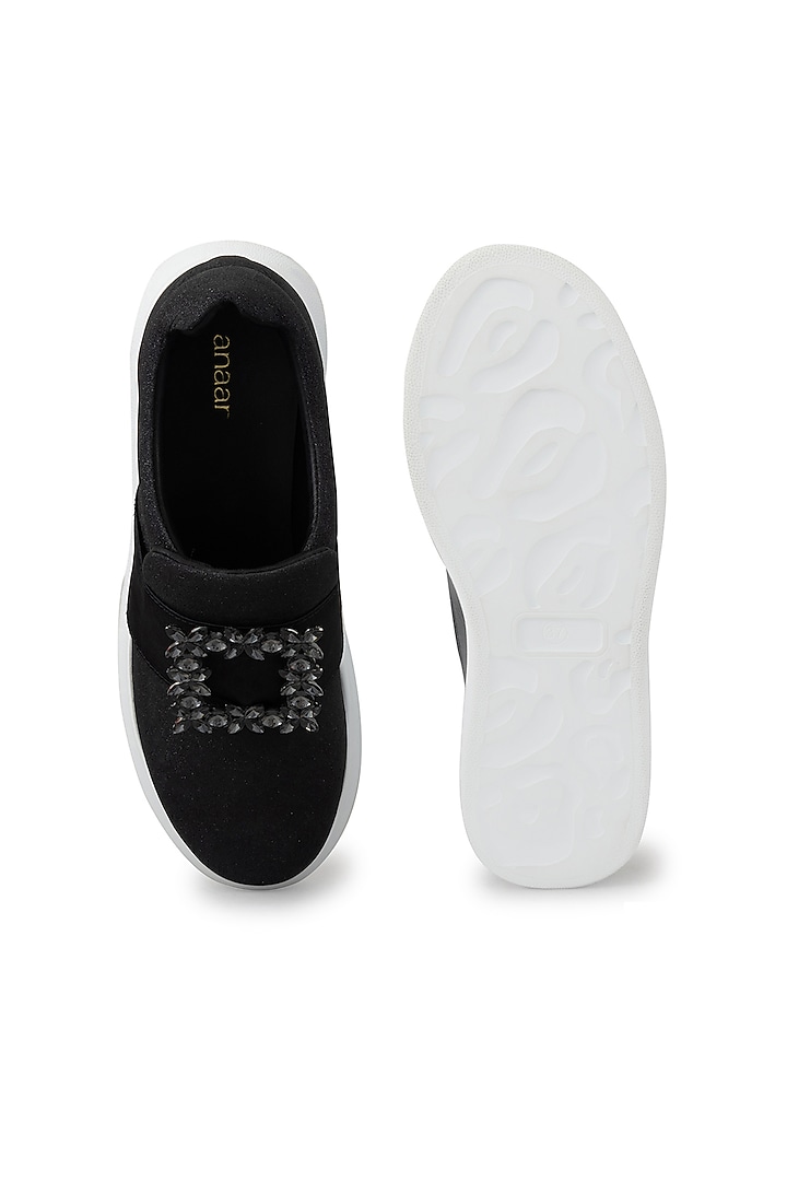 Black Organza & Dutch Satin Embellished Shoes by Anaar at Pernia's Pop Up Shop