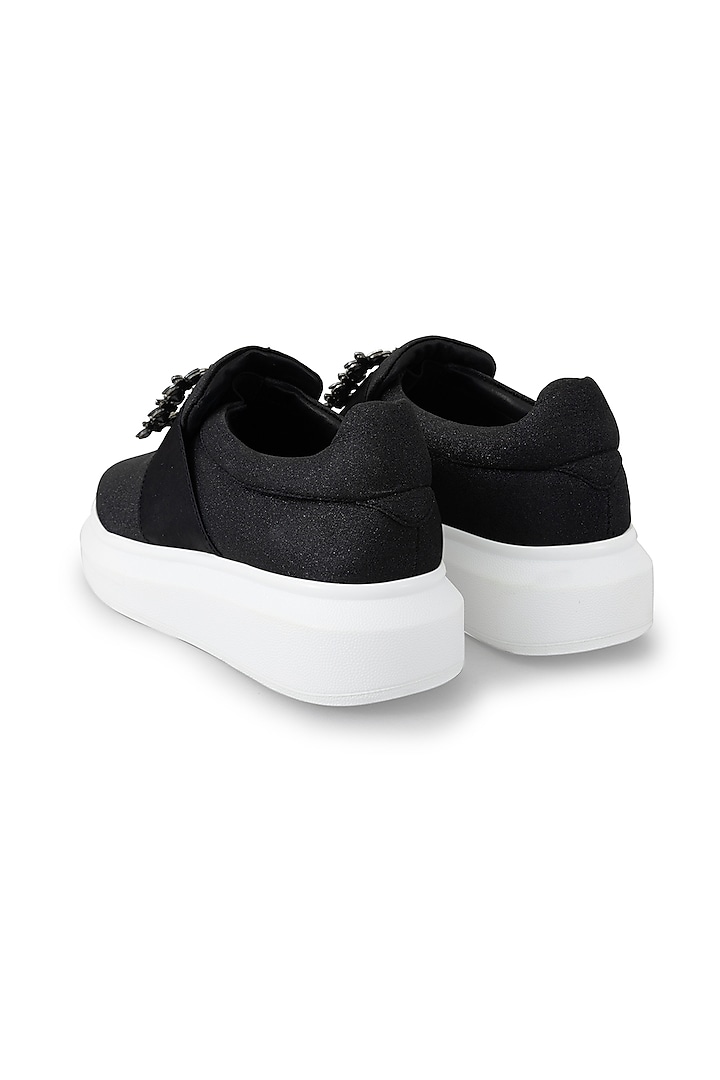 Black Organza & Dutch Satin Embellished Shoes by Anaar at Pernia's Pop Up Shop