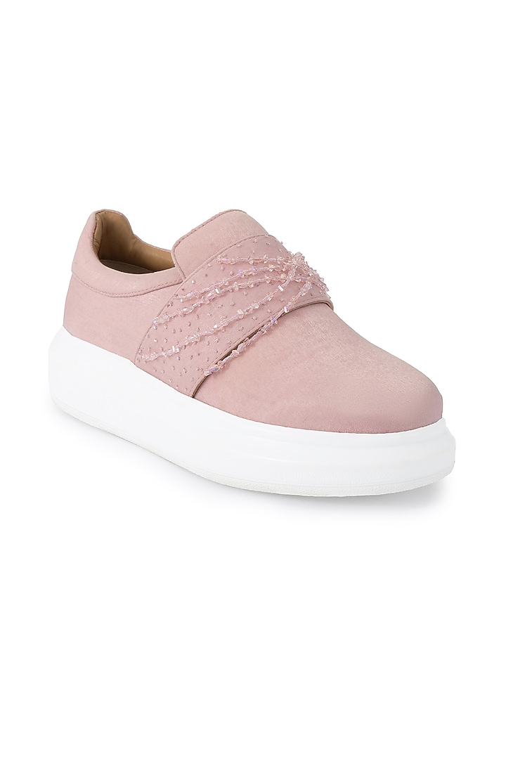 Pink Organza & Dutch Satin Embellished Shoes by Anaar at Pernia's Pop Up Shop