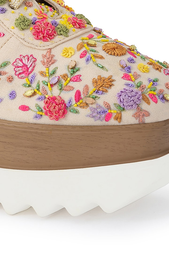 Multi-Colored Moss Crepe Embroidered Shoes by Anaar at Pernia's Pop Up Shop