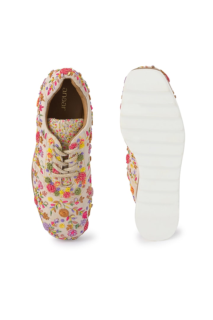 Multi-Colored Moss Crepe Embroidered Shoes by Anaar at Pernia's Pop Up Shop