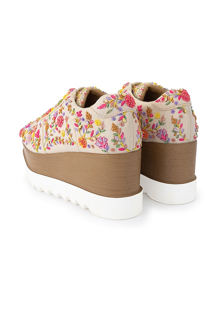 Multi-Colored Moss Crepe Embroidered Shoes by Anaar at Pernia's Pop Up Shop