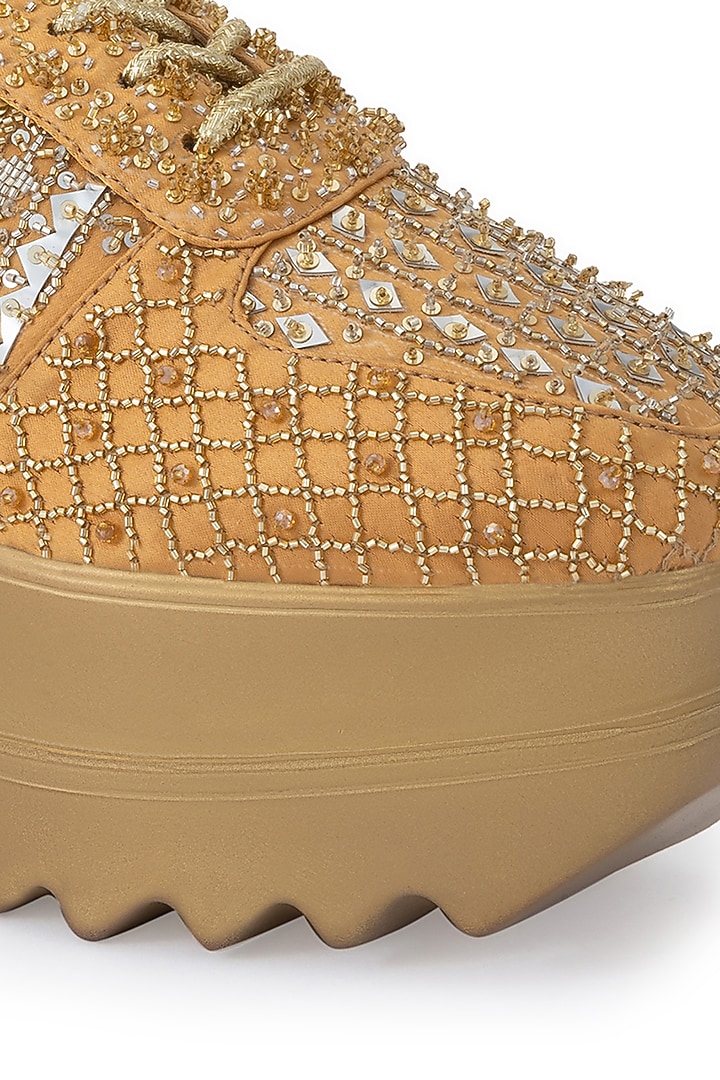 Gold Dutch Satin Embroidered Shoes by Anaar at Pernia's Pop Up Shop