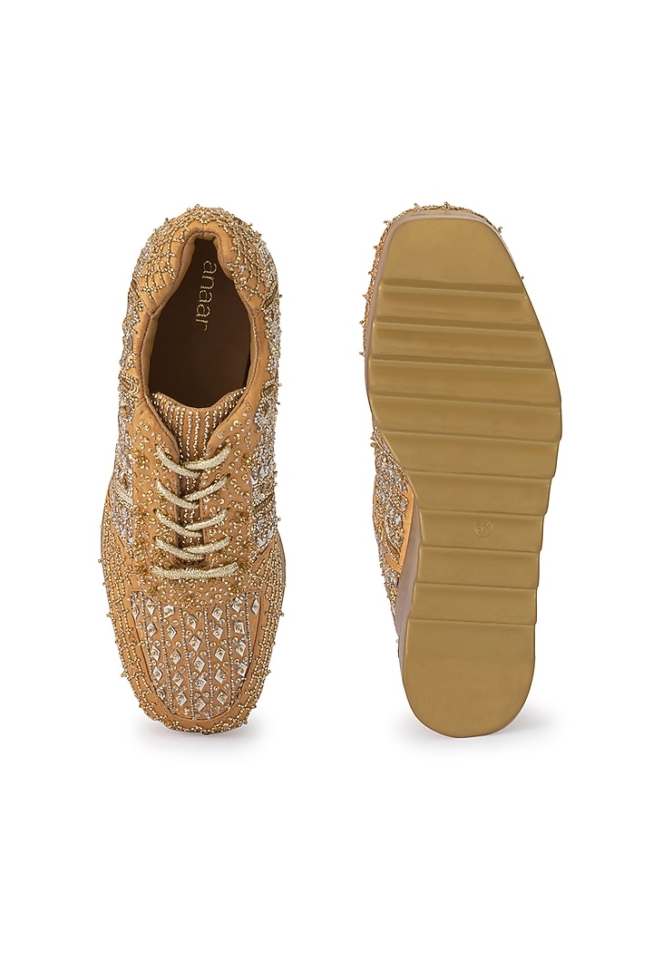 Gold Dutch Satin Embroidered Shoes by Anaar at Pernia's Pop Up Shop
