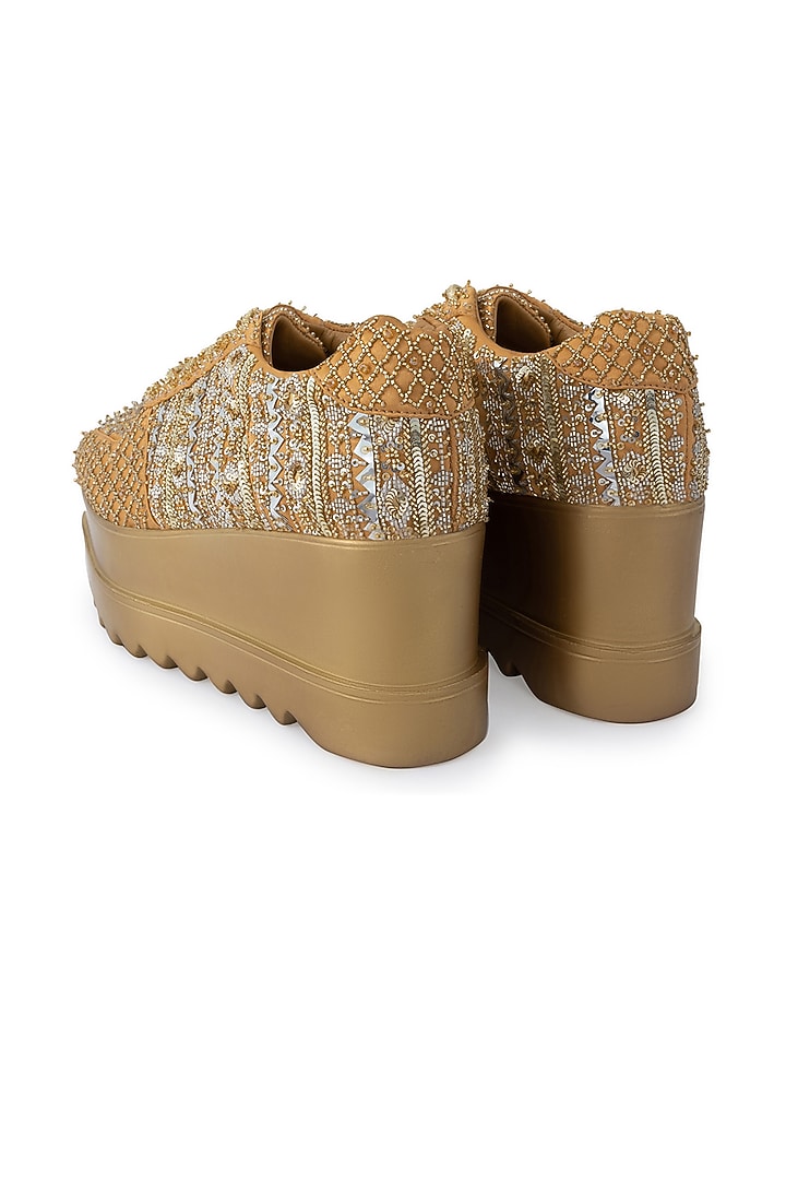 Gold Dutch Satin Embroidered Shoes by Anaar at Pernia's Pop Up Shop