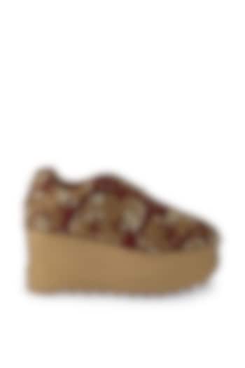 Maroon Satin Embroidered Shoes by Anaar at Pernia's Pop Up Shop