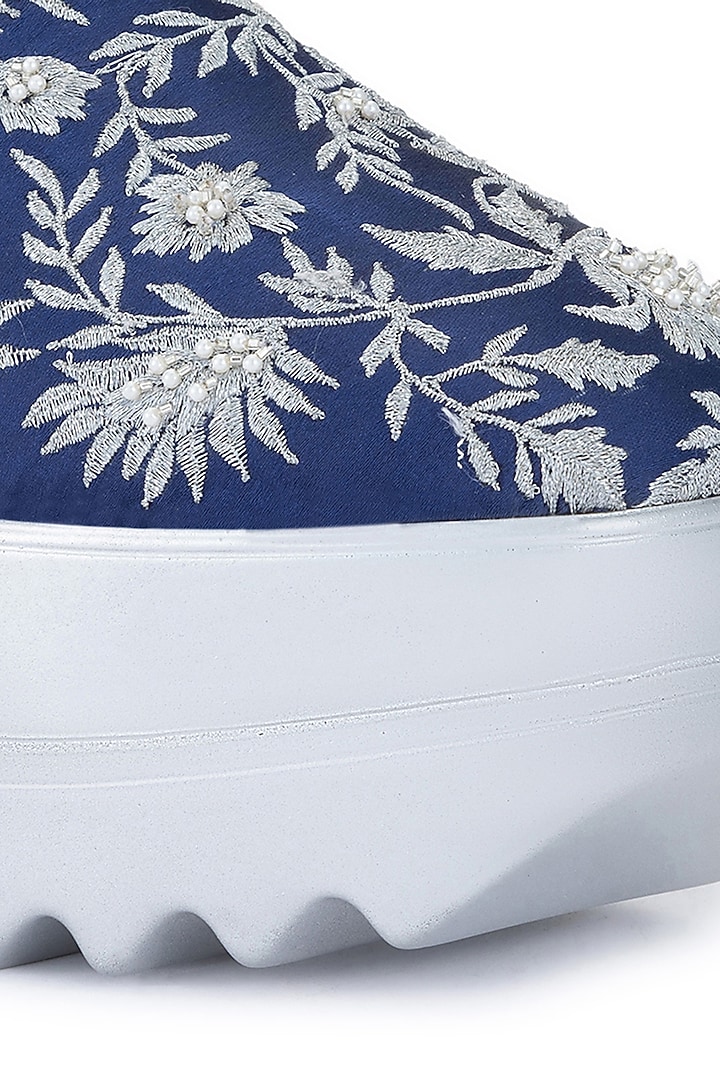 Blue Satin Embroidered Shoes by Anaar at Pernia's Pop Up Shop