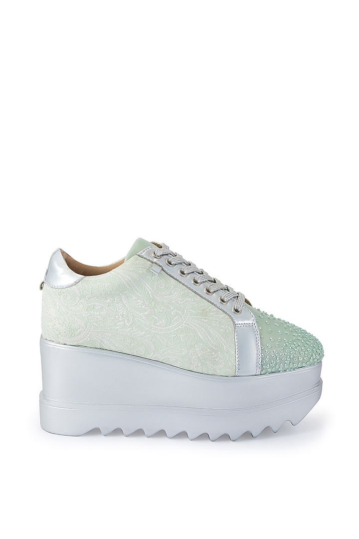 Silver PU Embellished Shoes by Anaar at Pernia's Pop Up Shop