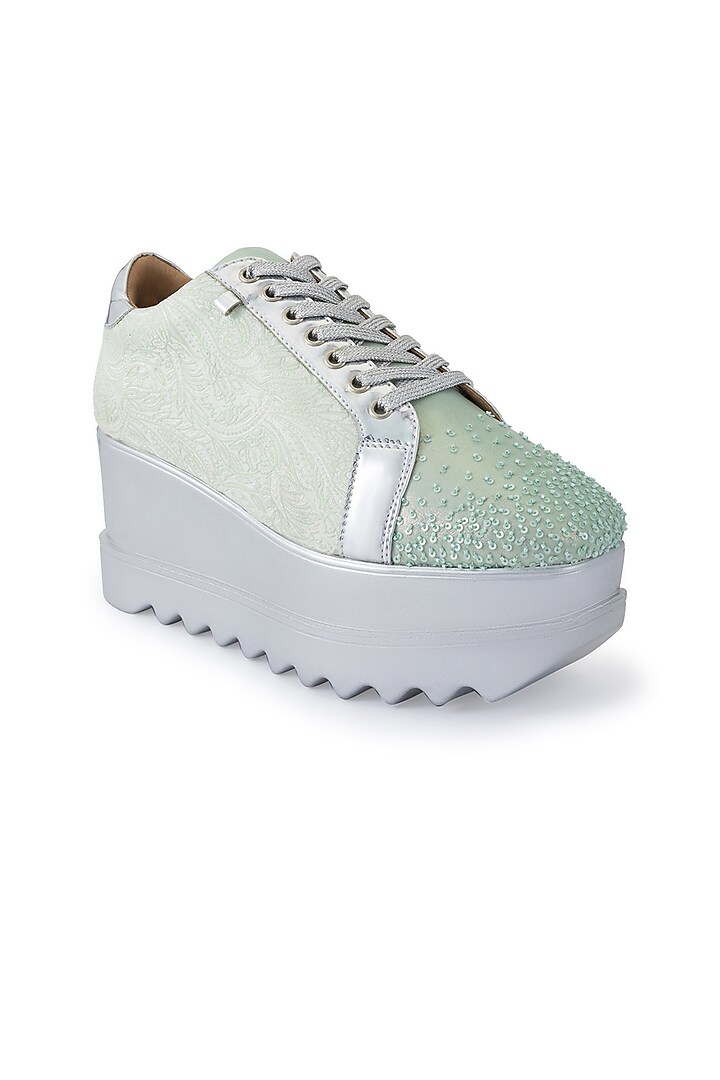 Silver PU Embellished Shoes by Anaar at Pernia's Pop Up Shop