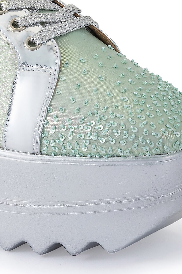 Silver PU Embellished Shoes by Anaar at Pernia's Pop Up Shop