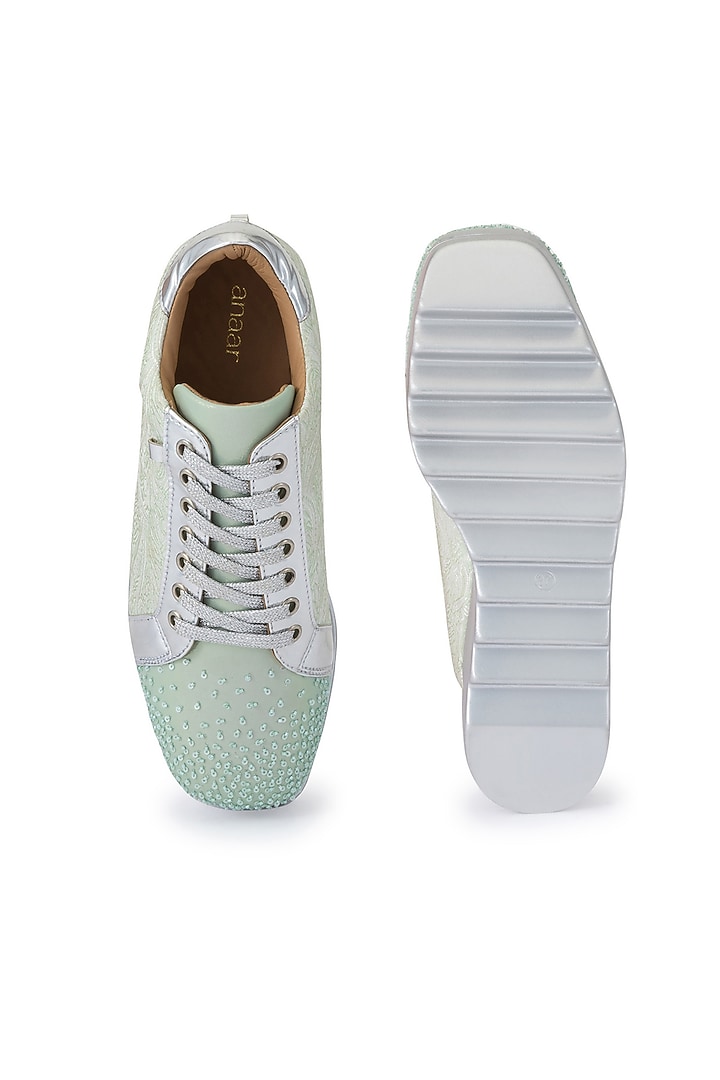 Silver PU Embellished Shoes by Anaar at Pernia's Pop Up Shop
