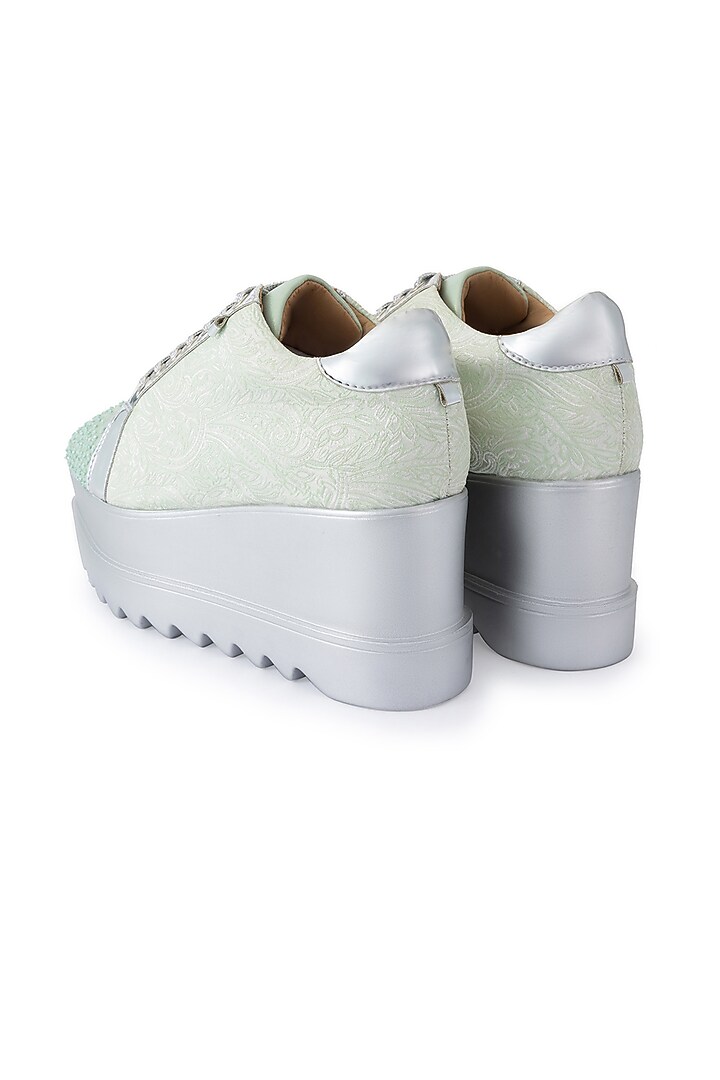 Silver PU Embellished Shoes by Anaar at Pernia's Pop Up Shop