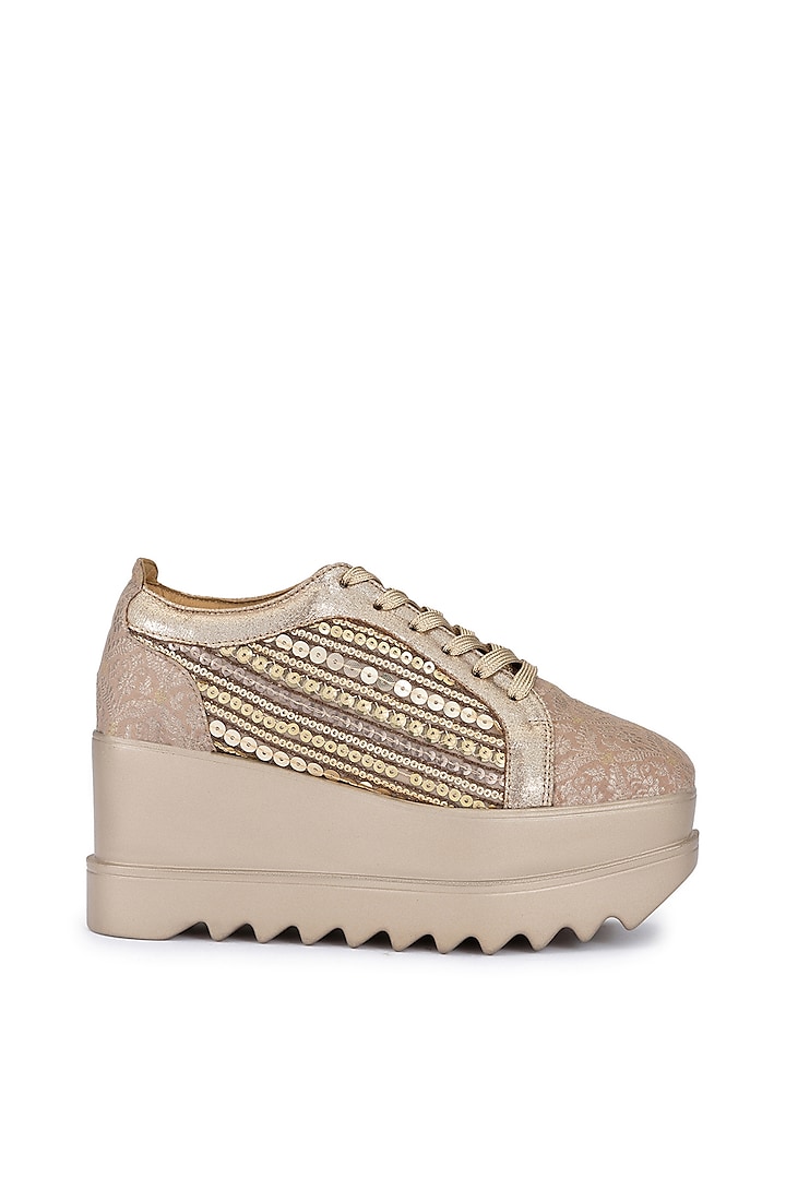 Rose Gold PU Embroidered Shoes by Anaar