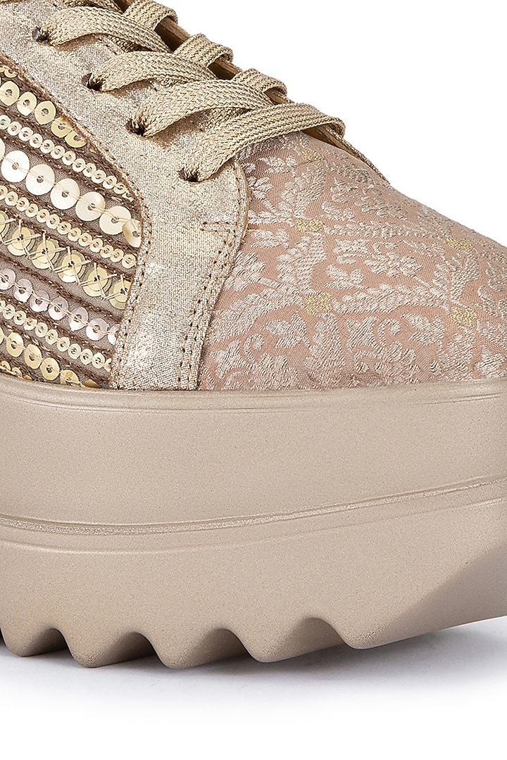 Rose Gold PU Embroidered Shoes by Anaar at Pernia's Pop Up Shop