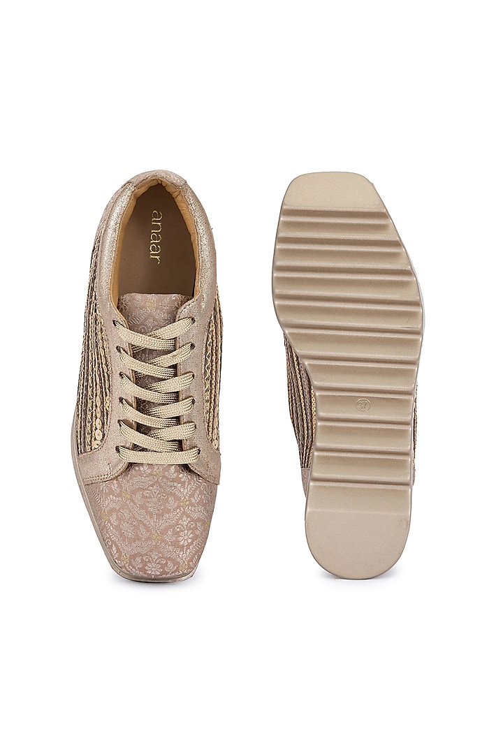 Rose Gold PU Embroidered Shoes by Anaar at Pernia's Pop Up Shop