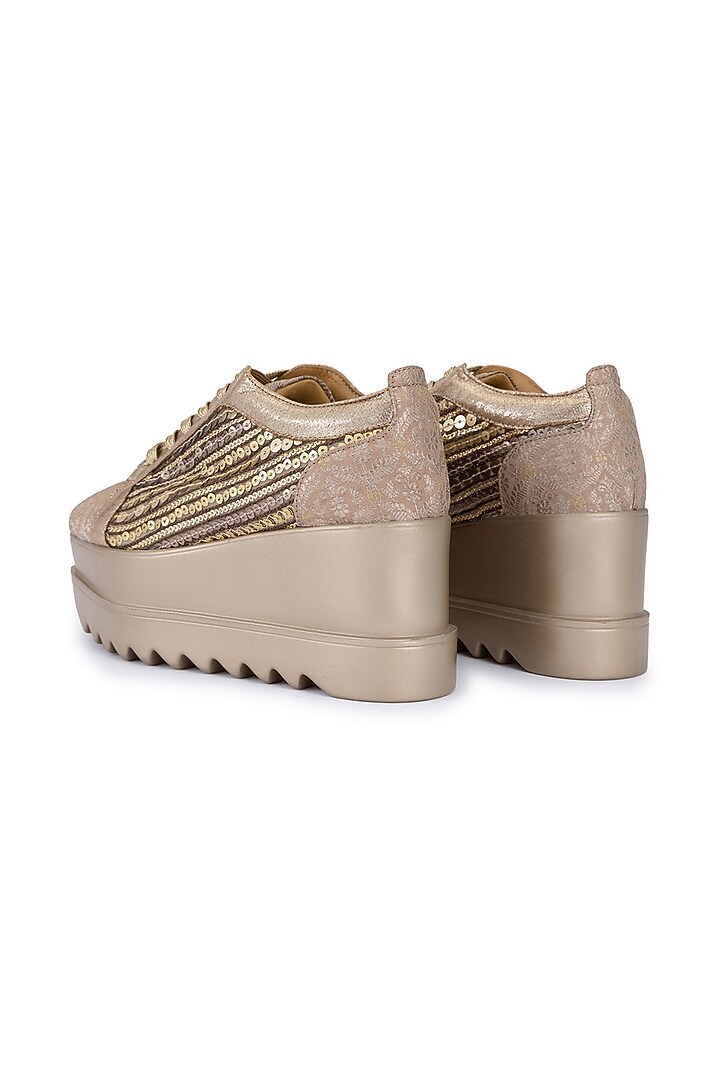 Rose Gold PU Embroidered Shoes by Anaar at Pernia's Pop Up Shop