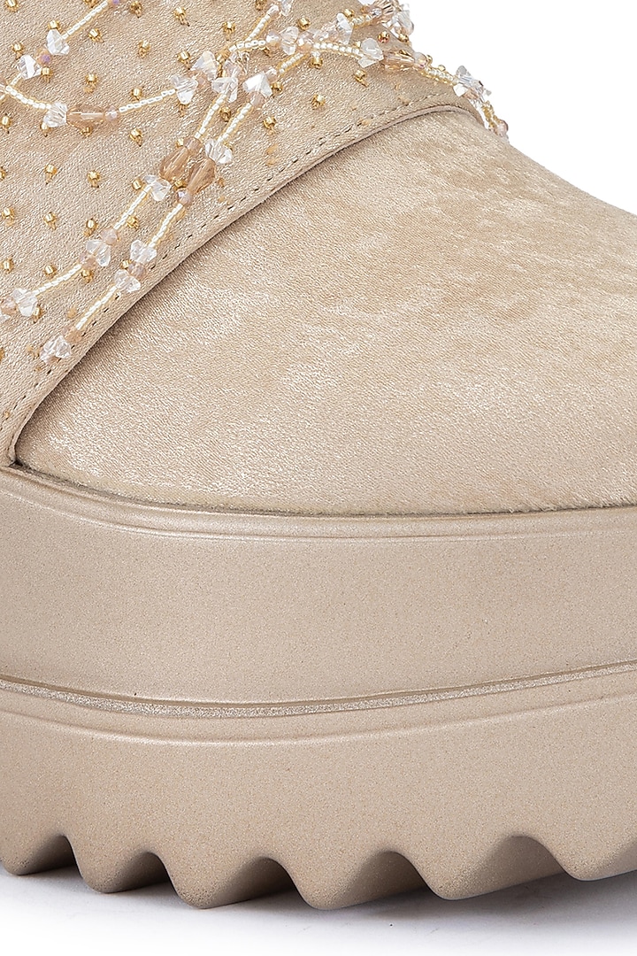 Rose Gold Satin Embellished Shoes by Anaar at Pernia's Pop Up Shop