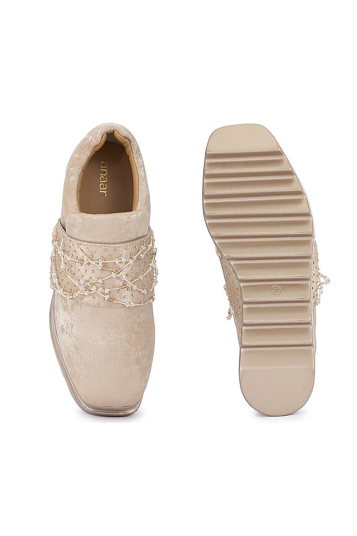 Rose Gold Satin Embellished Shoes by Anaar at Pernia's Pop Up Shop