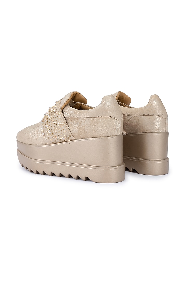 Rose Gold Satin Embellished Shoes by Anaar at Pernia's Pop Up Shop