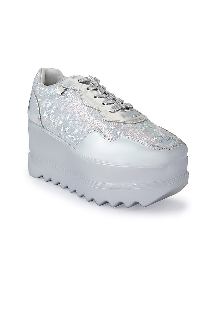 Silver Satin Shoes by Anaar at Pernia's Pop Up Shop
