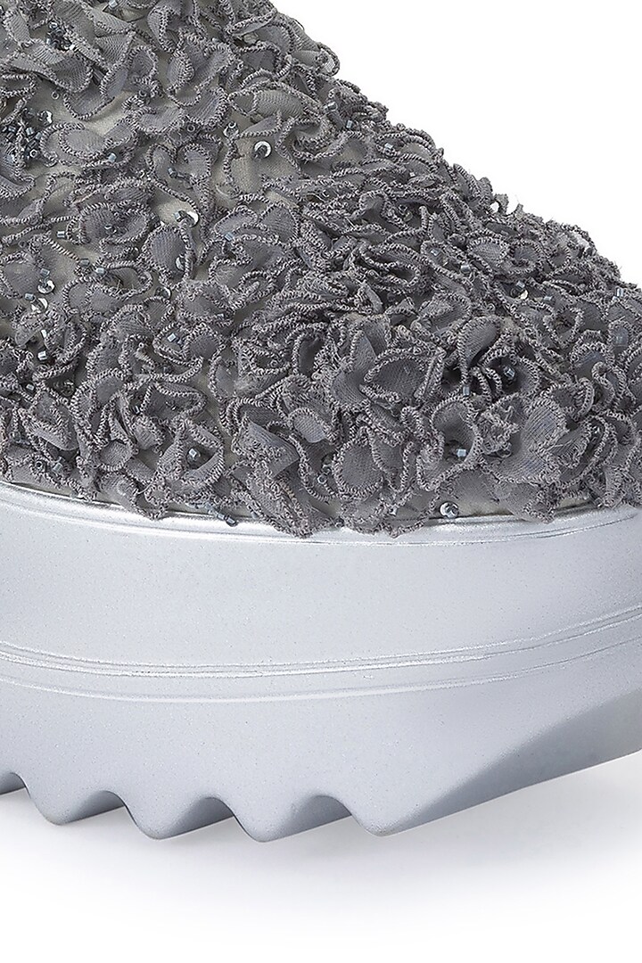 Grey Organza & Dutch Satin Embroidered Shoes by Anaar at Pernia's Pop Up Shop