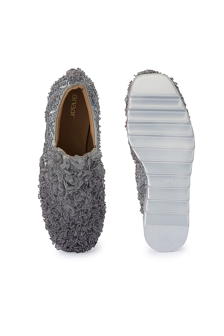 Grey Organza & Dutch Satin Embroidered Shoes by Anaar at Pernia's Pop Up Shop
