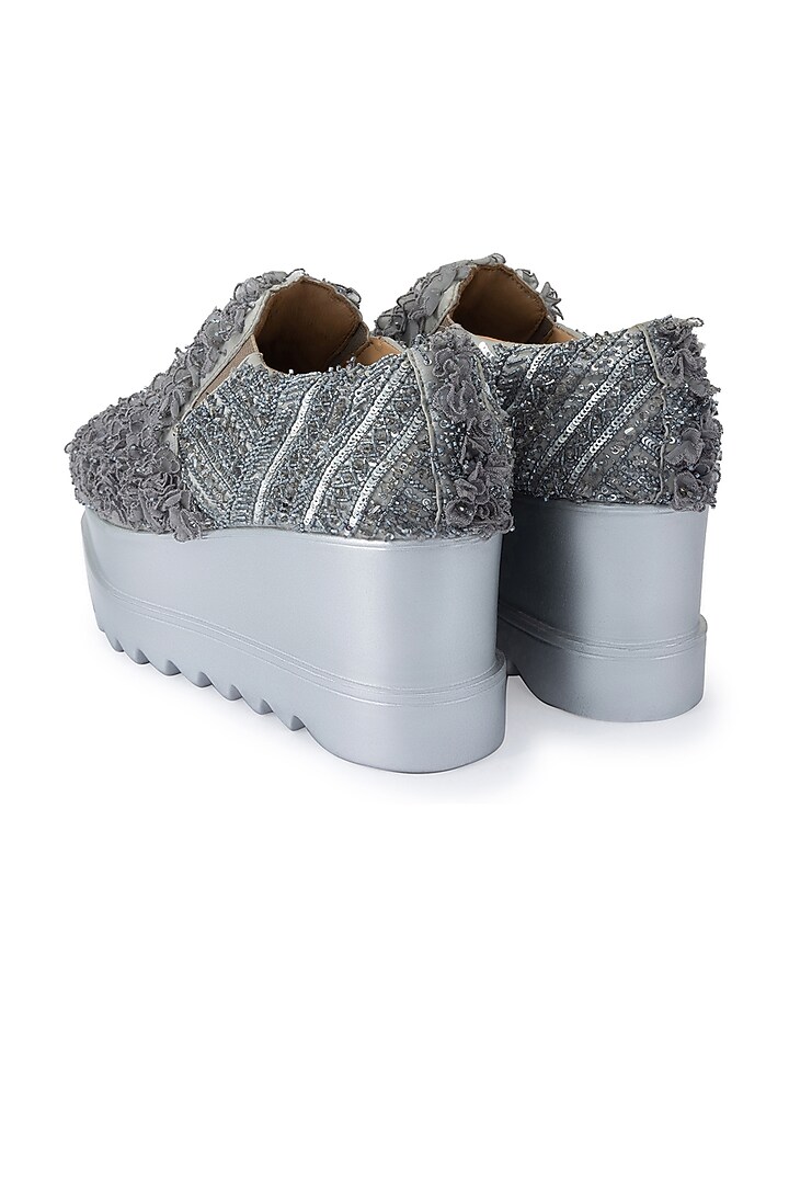 Grey Organza & Dutch Satin Embroidered Shoes by Anaar at Pernia's Pop Up Shop
