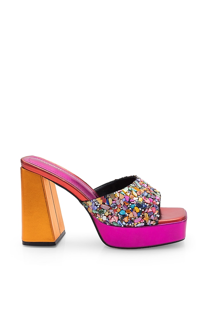Multi-Colored Faux Leather Embellished Heels by Anaar