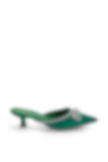 Dark Green Satin Embellished Heels by Anaar