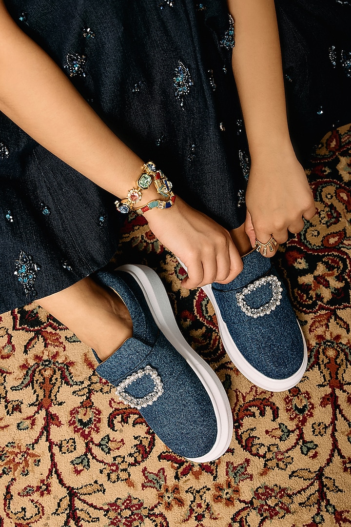 Navy Denim Sneakers by Anaar at Pernia's Pop Up Shop