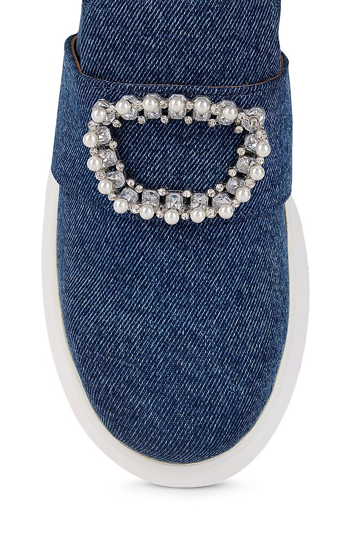 Navy Denim Sneakers by Anaar at Pernia's Pop Up Shop