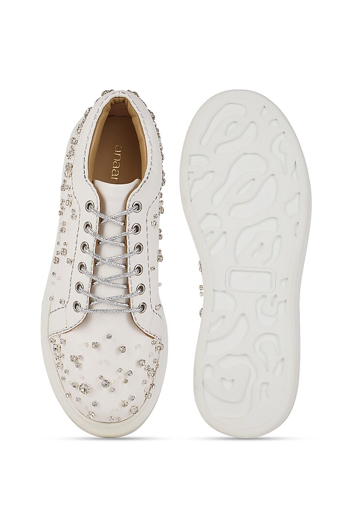 White Faux Leather Sneakers by Anaar at Pernia's Pop Up Shop