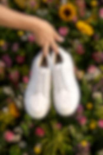 White Faux Leather Sneakers by Anaar at Pernia's Pop Up Shop