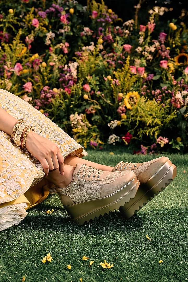 Gold Lace Sneakers by Anaar at Pernia's Pop Up Shop