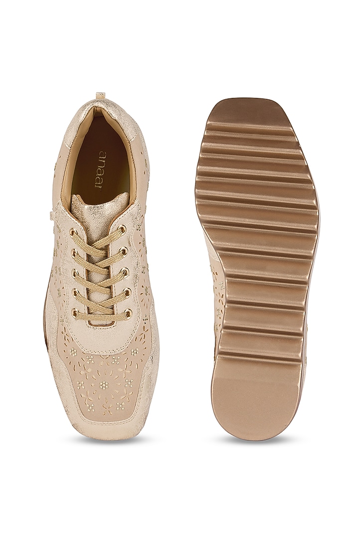 Beige Crepe Sneakers by Anaar at Pernia's Pop Up Shop