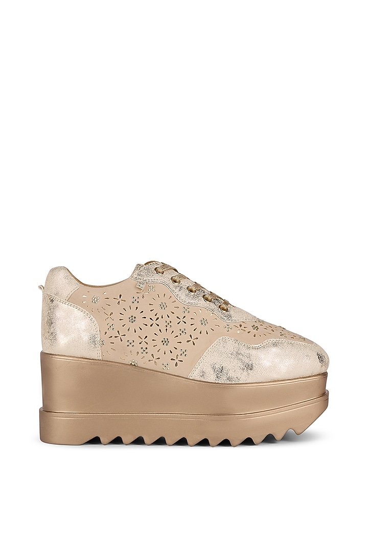 Beige Crepe Sneakers by Anaar at Pernia's Pop Up Shop
