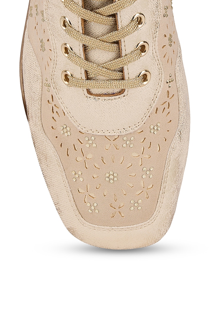 Beige Crepe Sneakers by Anaar at Pernia's Pop Up Shop