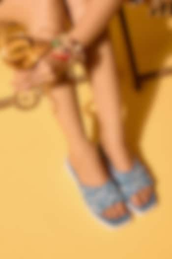 Blue Denim Floral Embroidered Heels by Anaar at Pernia's Pop Up Shop