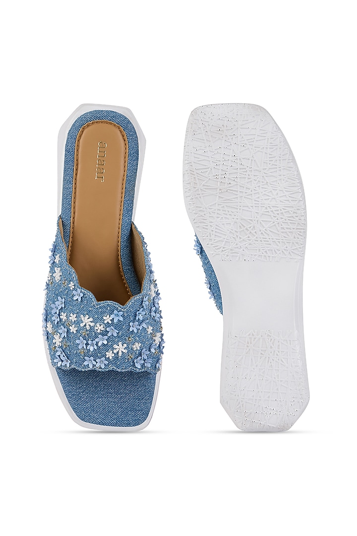 Blue Denim Floral Embroidered Heels by Anaar at Pernia's Pop Up Shop