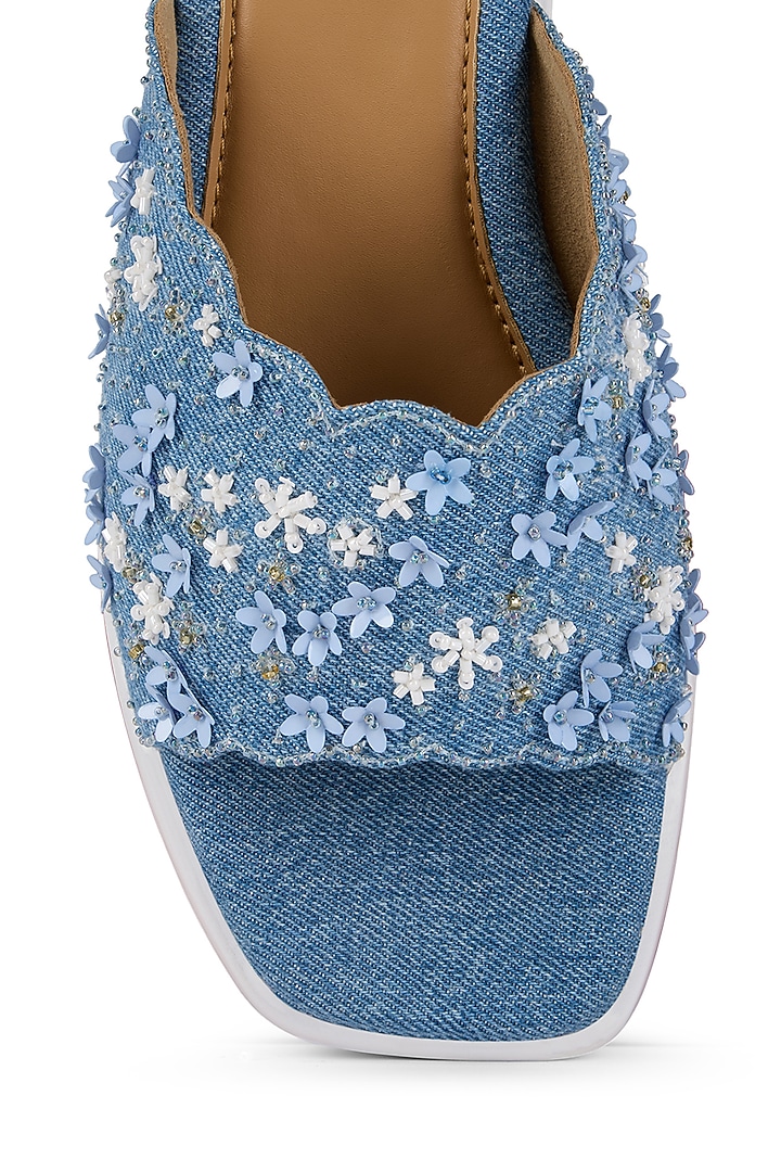 Blue Denim Floral Embroidered Heels by Anaar at Pernia's Pop Up Shop