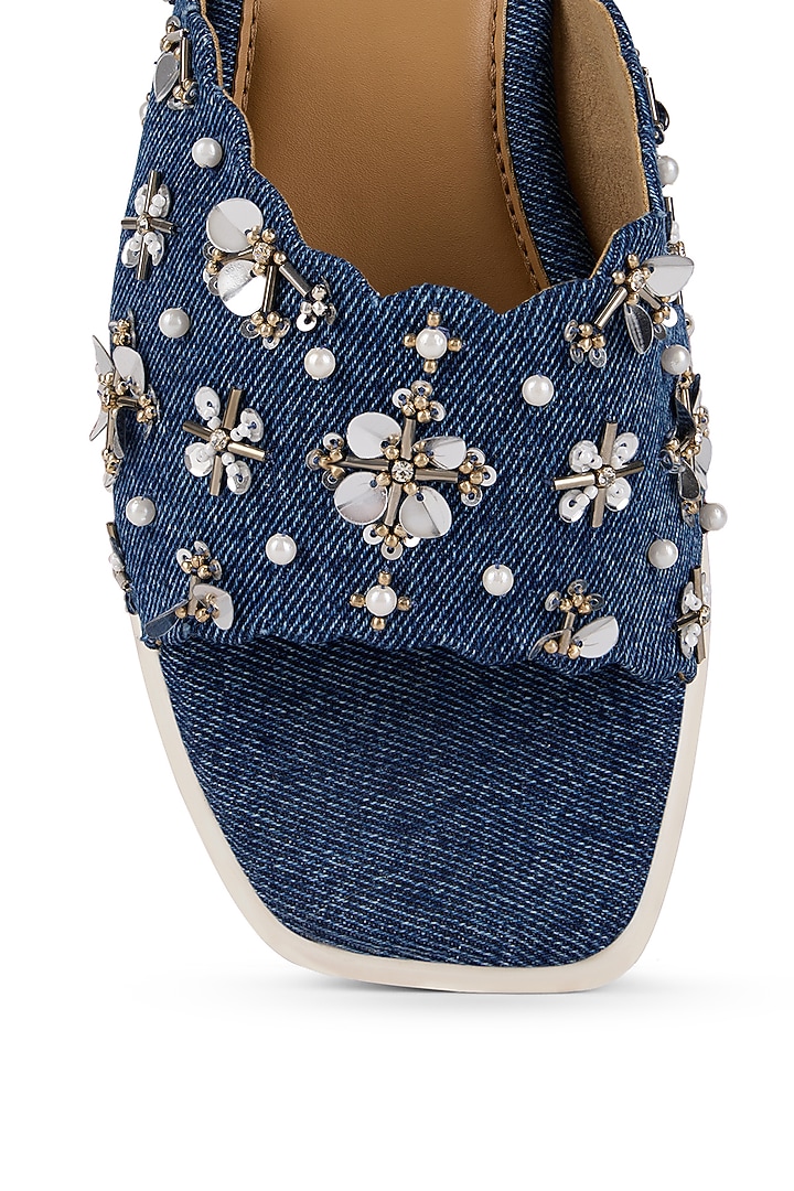 Navy Denim Floral Embroidered Heels by Anaar at Pernia's Pop Up Shop