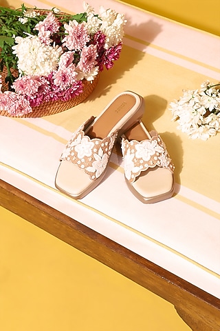 Brown Jute Floral Sequins Embroidered Heels by Anaar