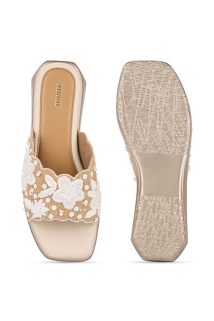 Brown Jute Floral Sequins Embroidered Heels by Anaar at Pernia's Pop Up Shop