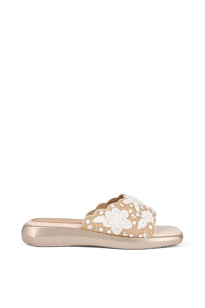 Brown Jute Floral Sequins Embroidered Heels by Anaar at Pernia's Pop Up Shop