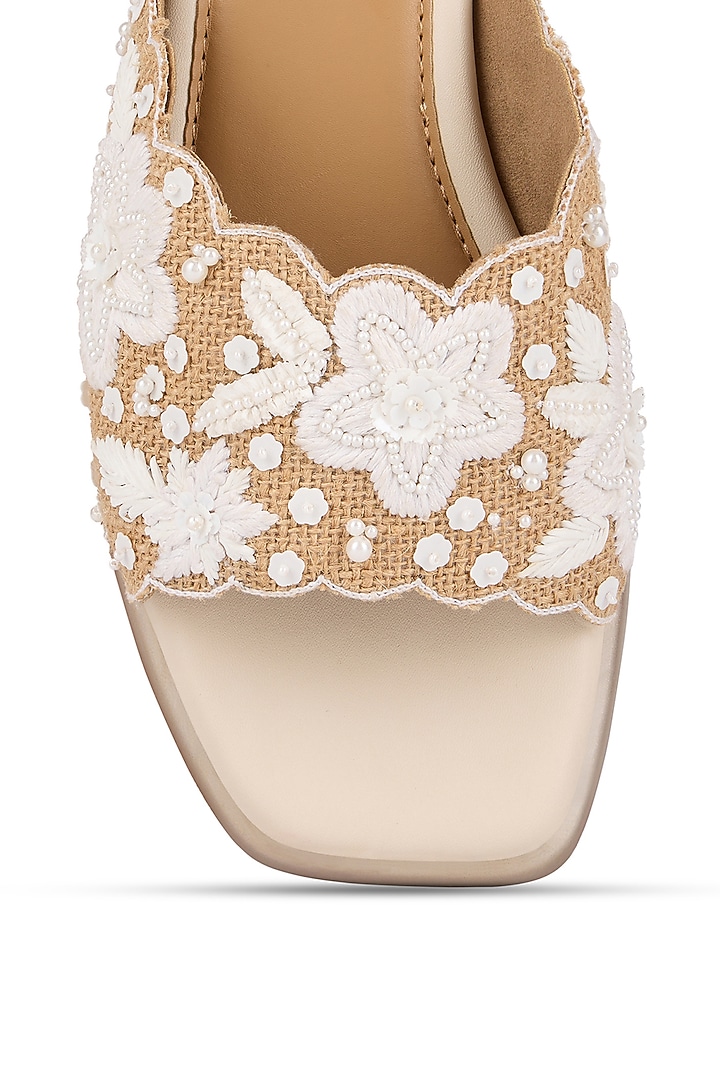 Brown Jute Floral Sequins Embroidered Heels by Anaar at Pernia's Pop Up Shop