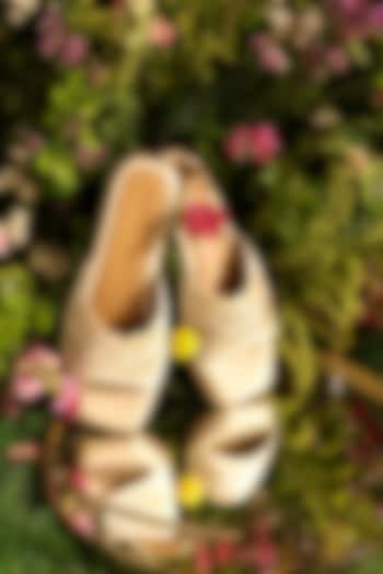 Beige Jute Sequins Embellished Heels by Anaar at Pernia's Pop Up Shop