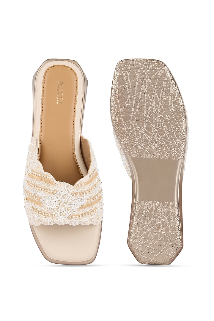 Beige Jute Sequins Embellished Heels by Anaar at Pernia's Pop Up Shop